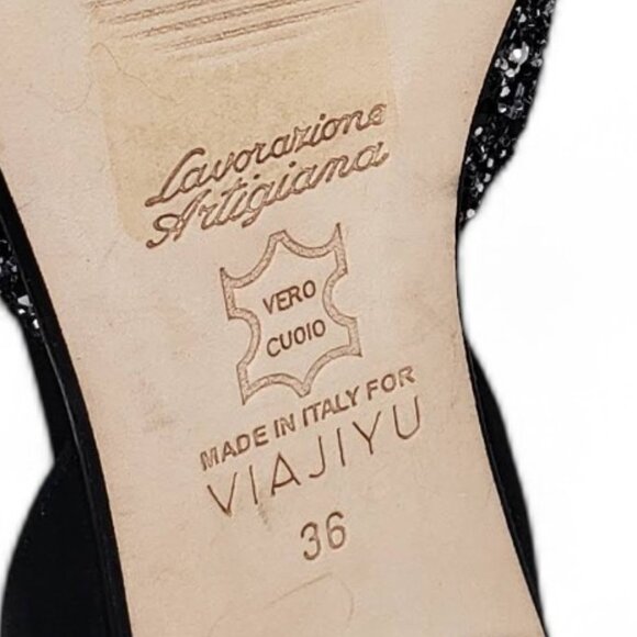 Viajiyu Metallic Glitter Flats Women's Pointed Toe Open Side Italian Evening 6.5 - Picture 9 of 9